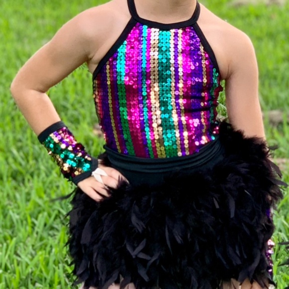 Weissman Silver Screen Multicolor sequin and feather 5 piece set S - Picture 3 of 8